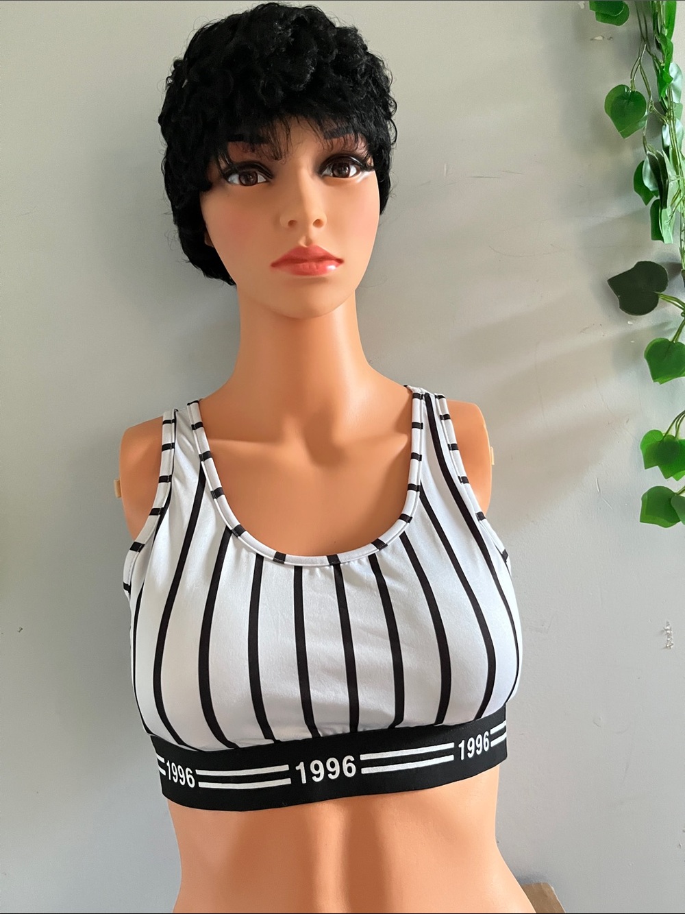 Striped Black & White Sports Bralette - Supportive Everyday Style